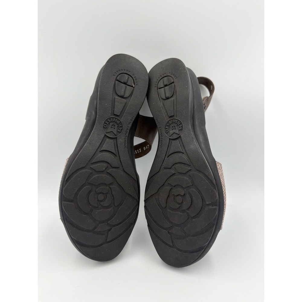 Mephisto Wedge Sandals Womens 37 Brown Snake Print Leather Comfort Strap - Picture 3 of 9